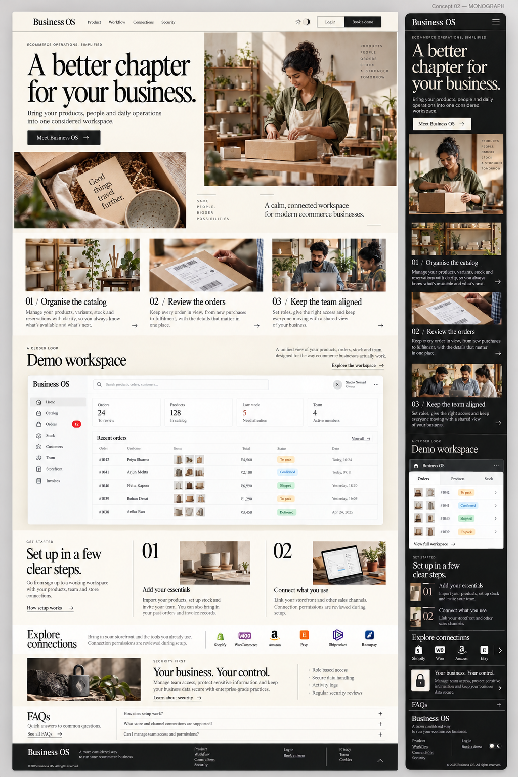 Monograph approved reference showing desktop and mobile layouts