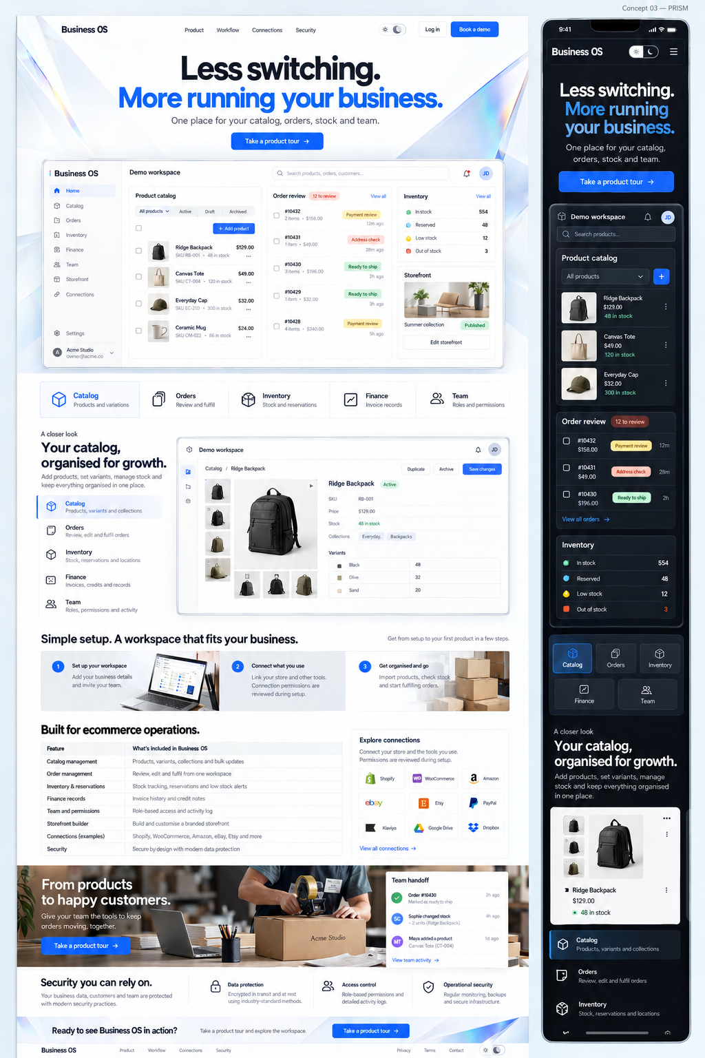 Prism approved reference showing desktop and mobile layouts
