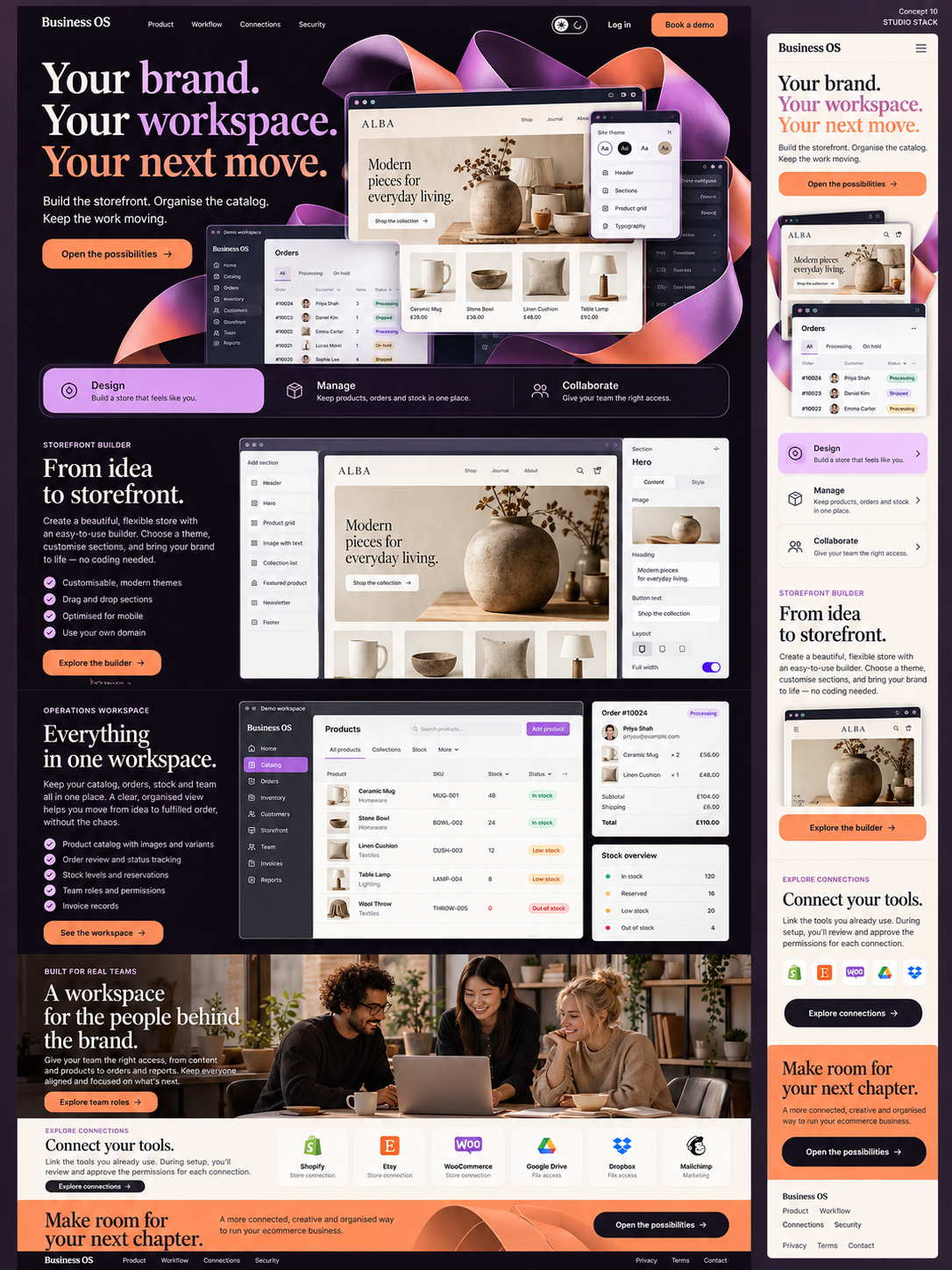 Studio Stack approved reference showing desktop and mobile layouts